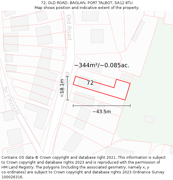 72, OLD ROAD, BAGLAN, PORT TALBOT, SA12 8TU: Plot and title map
