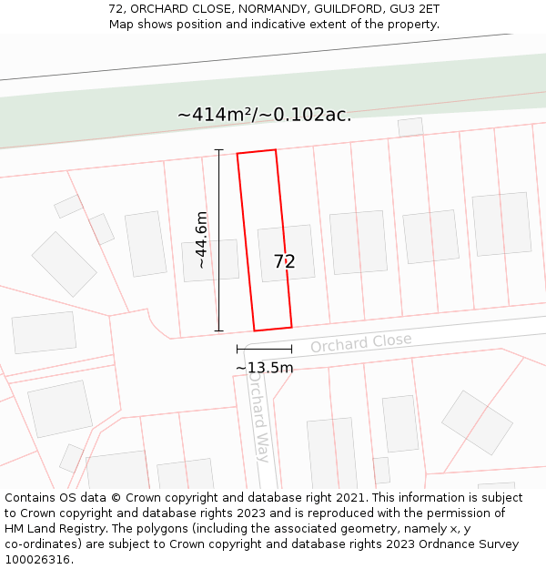 72, ORCHARD CLOSE, NORMANDY, GUILDFORD, GU3 2ET: Plot and title map