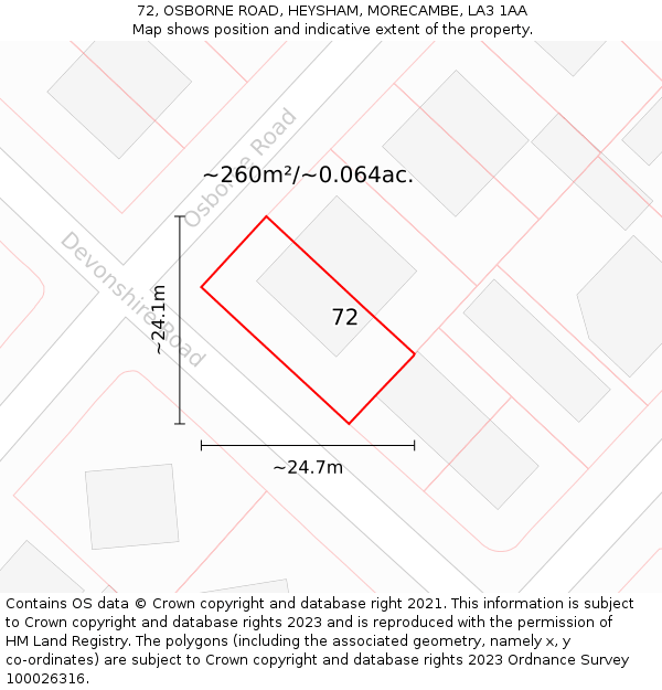 72, OSBORNE ROAD, HEYSHAM, MORECAMBE, LA3 1AA: Plot and title map
