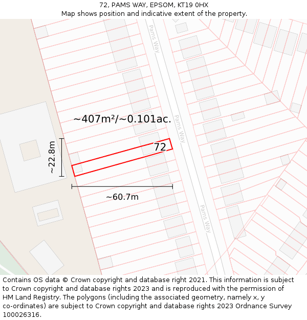 72, PAMS WAY, EPSOM, KT19 0HX: Plot and title map