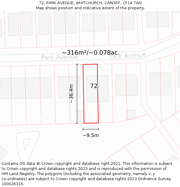 72, PARK AVENUE, WHITCHURCH, CARDIFF, CF14 7AN: Plot and title map