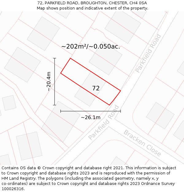 72, PARKFIELD ROAD, BROUGHTON, CHESTER, CH4 0SA: Plot and title map