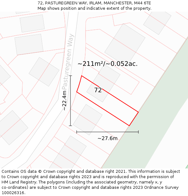 72, PASTUREGREEN WAY, IRLAM, MANCHESTER, M44 6TE: Plot and title map