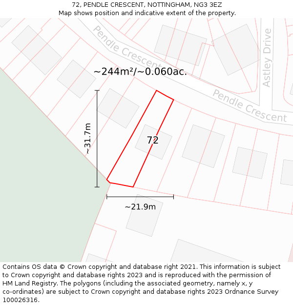 72, PENDLE CRESCENT, NOTTINGHAM, NG3 3EZ: Plot and title map