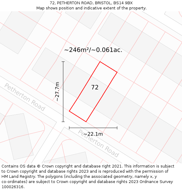 72, PETHERTON ROAD, BRISTOL, BS14 9BX: Plot and title map