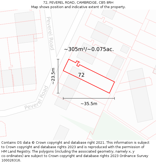 72, PEVEREL ROAD, CAMBRIDGE, CB5 8RH: Plot and title map