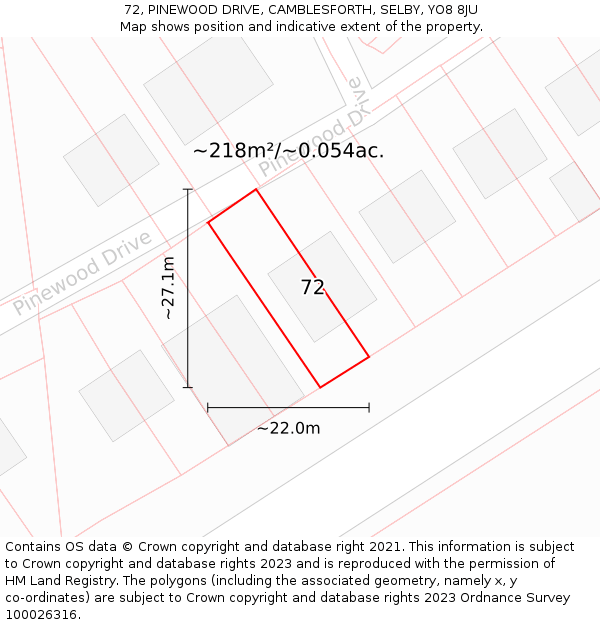 72, PINEWOOD DRIVE, CAMBLESFORTH, SELBY, YO8 8JU: Plot and title map