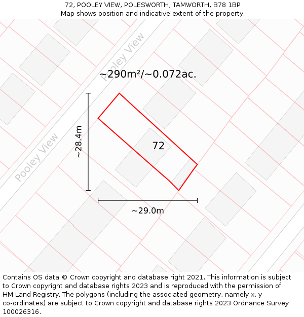 72, POOLEY VIEW, POLESWORTH, TAMWORTH, B78 1BP: Plot and title map