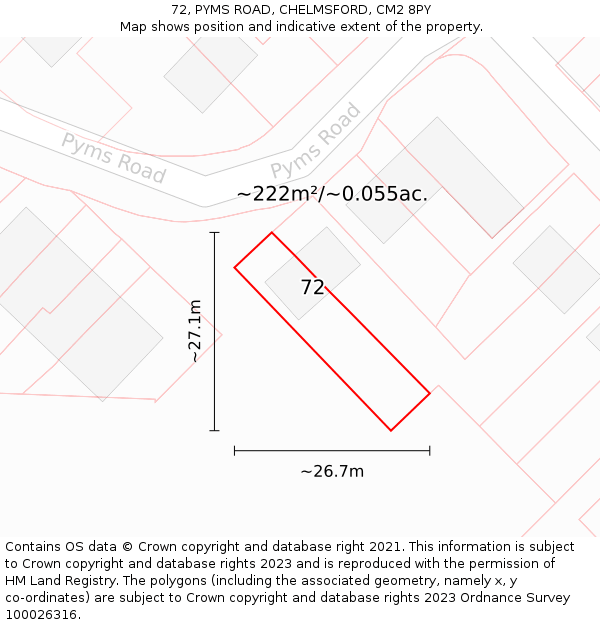 72, PYMS ROAD, CHELMSFORD, CM2 8PY: Plot and title map