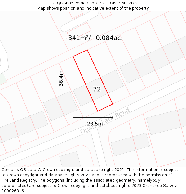72, QUARRY PARK ROAD, SUTTON, SM1 2DR: Plot and title map