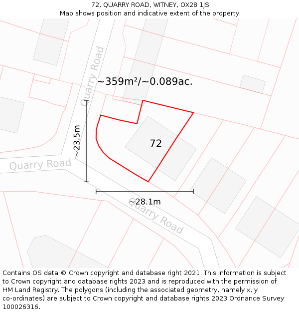 72, QUARRY ROAD, WITNEY, OX28 1JS: Plot and title map
