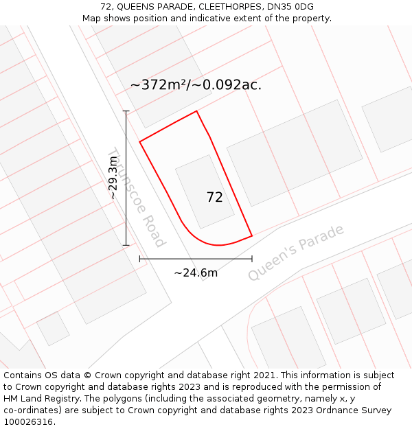 72, QUEENS PARADE, CLEETHORPES, DN35 0DG: Plot and title map