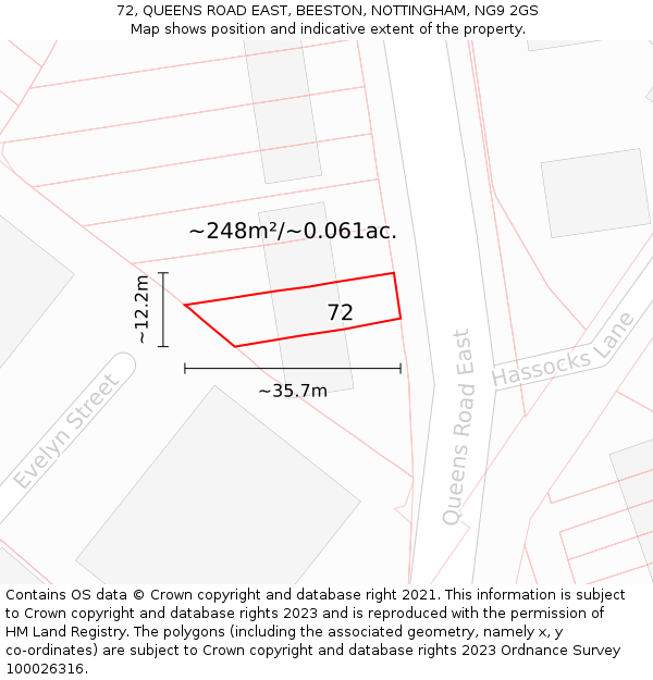 72, QUEENS ROAD EAST, BEESTON, NOTTINGHAM, NG9 2GS: Plot and title map