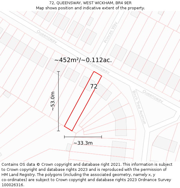 72, QUEENSWAY, WEST WICKHAM, BR4 9ER: Plot and title map