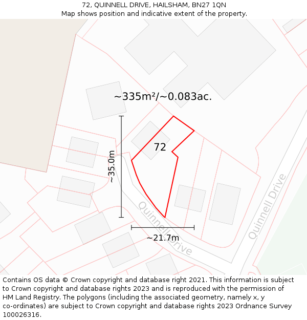 72, QUINNELL DRIVE, HAILSHAM, BN27 1QN: Plot and title map