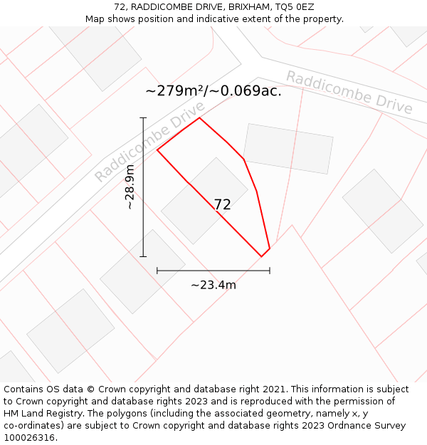 72, RADDICOMBE DRIVE, BRIXHAM, TQ5 0EZ: Plot and title map