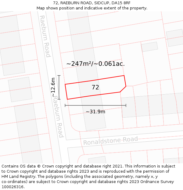 72, RAEBURN ROAD, SIDCUP, DA15 8RF: Plot and title map