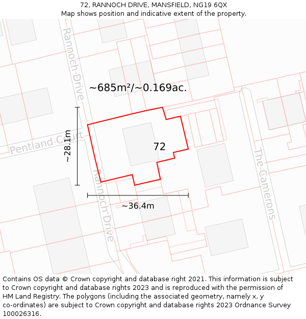72, RANNOCH DRIVE, MANSFIELD, NG19 6QX: Plot and title map