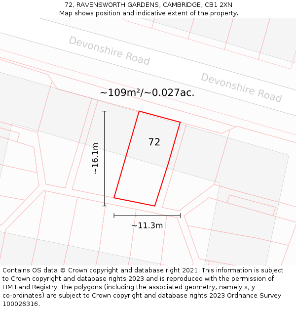 72, RAVENSWORTH GARDENS, CAMBRIDGE, CB1 2XN: Plot and title map
