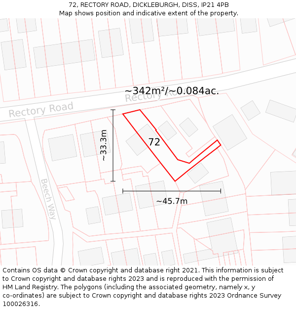 72, RECTORY ROAD, DICKLEBURGH, DISS, IP21 4PB: Plot and title map