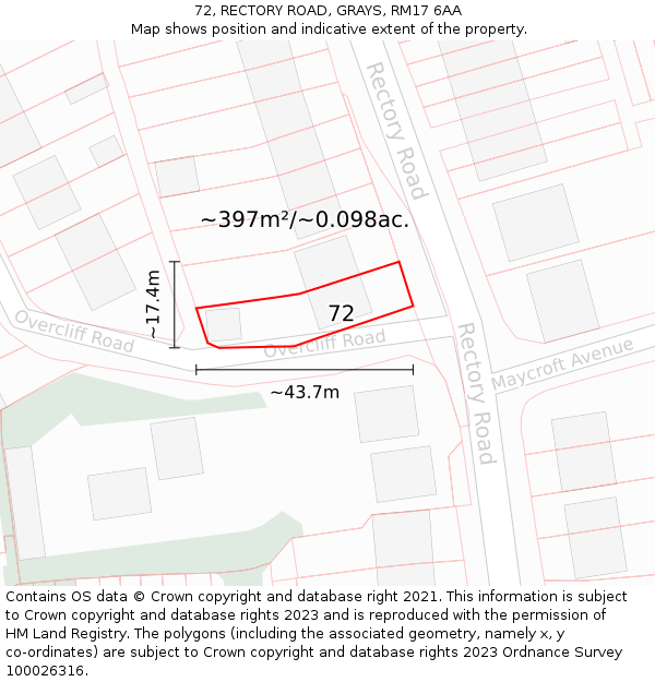 72, RECTORY ROAD, GRAYS, RM17 6AA: Plot and title map
