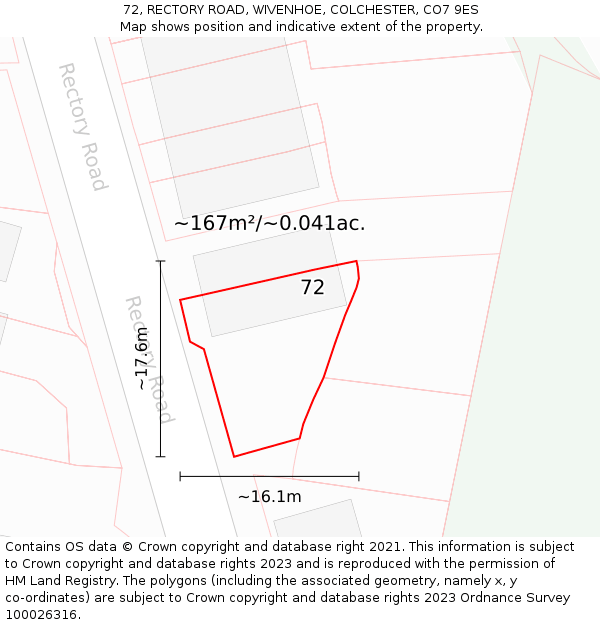 72, RECTORY ROAD, WIVENHOE, COLCHESTER, CO7 9ES: Plot and title map