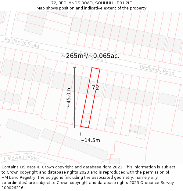 72, REDLANDS ROAD, SOLIHULL, B91 2LT: Plot and title map