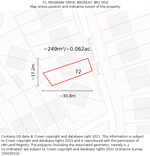72, RIDGEWAY DRIVE, BROMLEY, BR1 5DQ: Plot and title map