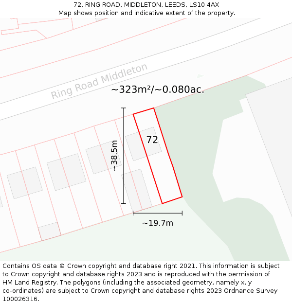 72, RING ROAD, MIDDLETON, LEEDS, LS10 4AX: Plot and title map