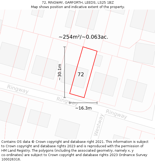 72, RINGWAY, GARFORTH, LEEDS, LS25 1BZ: Plot and title map