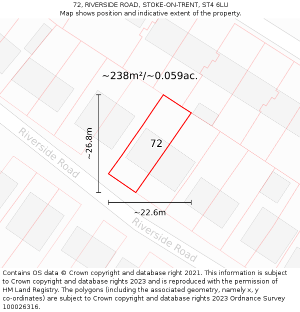 72, RIVERSIDE ROAD, STOKE-ON-TRENT, ST4 6LU: Plot and title map