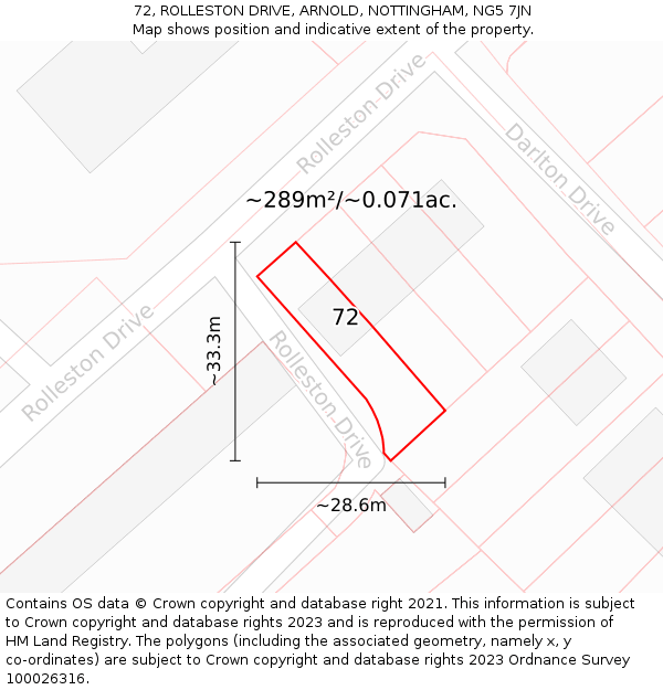 72, ROLLESTON DRIVE, ARNOLD, NOTTINGHAM, NG5 7JN: Plot and title map