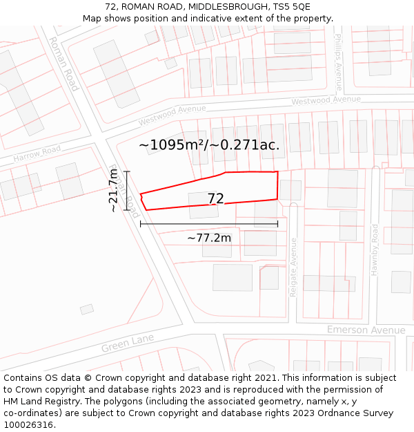 72, ROMAN ROAD, MIDDLESBROUGH, TS5 5QE: Plot and title map