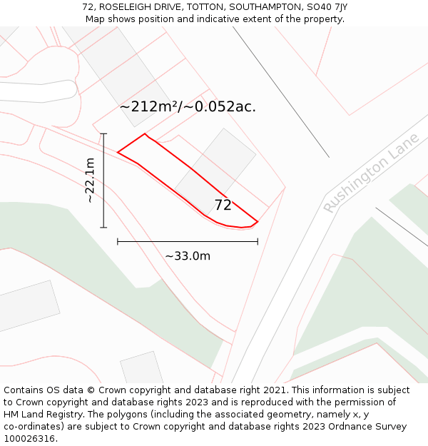 72, ROSELEIGH DRIVE, TOTTON, SOUTHAMPTON, SO40 7JY: Plot and title map