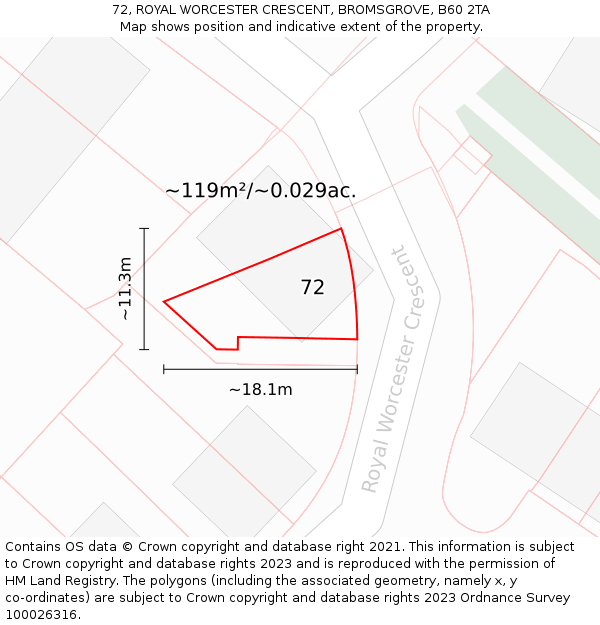 72, ROYAL WORCESTER CRESCENT, BROMSGROVE, B60 2TA: Plot and title map