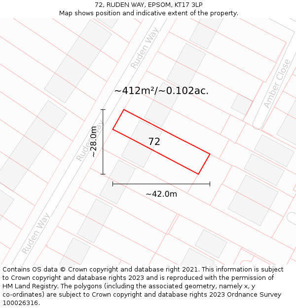 72, RUDEN WAY, EPSOM, KT17 3LP: Plot and title map