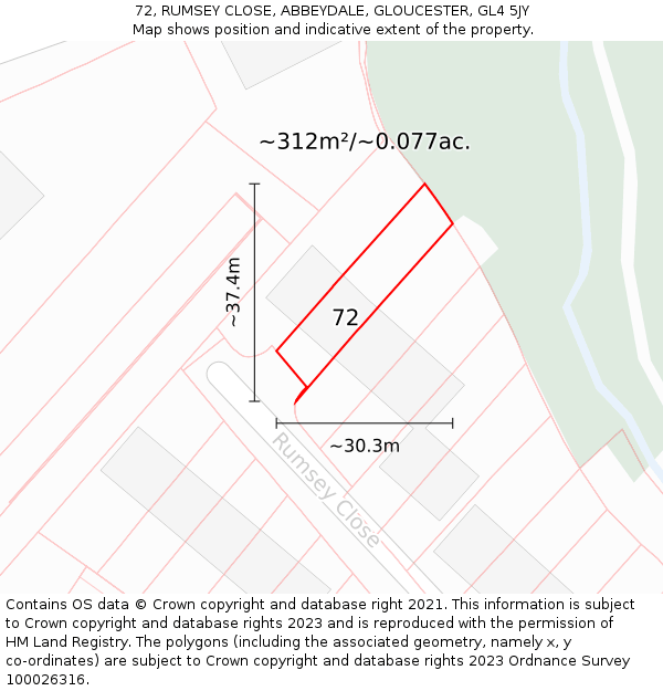 72, RUMSEY CLOSE, ABBEYDALE, GLOUCESTER, GL4 5JY: Plot and title map