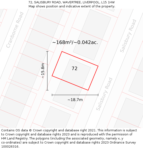 72, SALISBURY ROAD, WAVERTREE, LIVERPOOL, L15 1HW: Plot and title map
