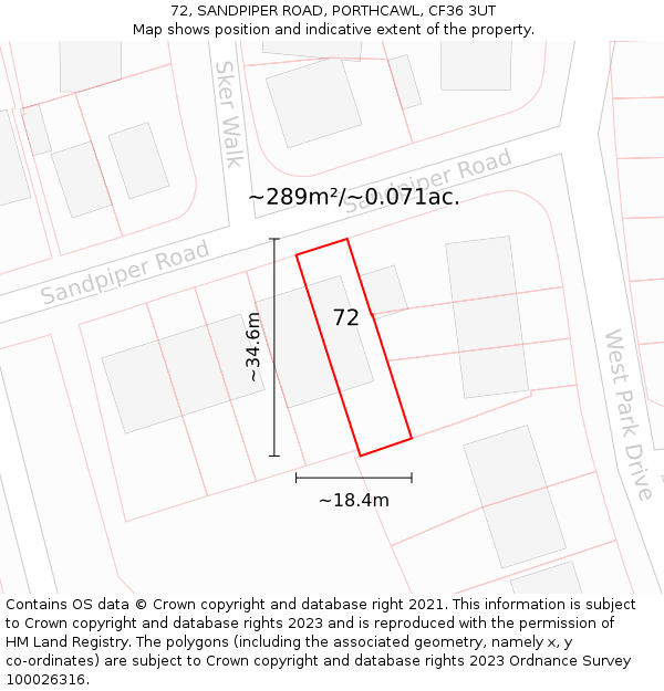 72, SANDPIPER ROAD, PORTHCAWL, CF36 3UT: Plot and title map