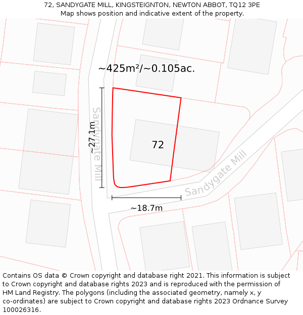 72, SANDYGATE MILL, KINGSTEIGNTON, NEWTON ABBOT, TQ12 3PE: Plot and title map