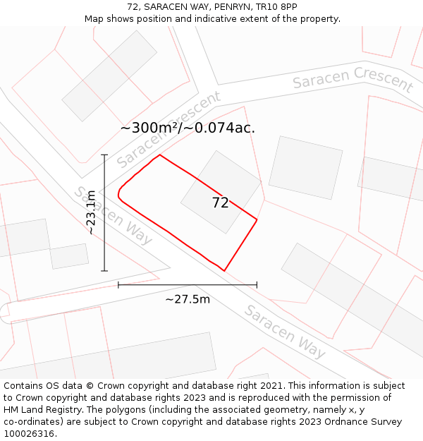 72, SARACEN WAY, PENRYN, TR10 8PP: Plot and title map