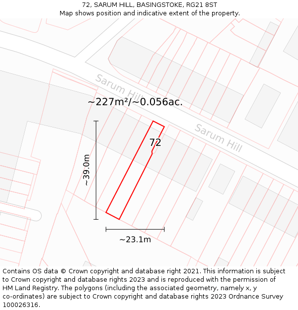 72, SARUM HILL, BASINGSTOKE, RG21 8ST: Plot and title map
