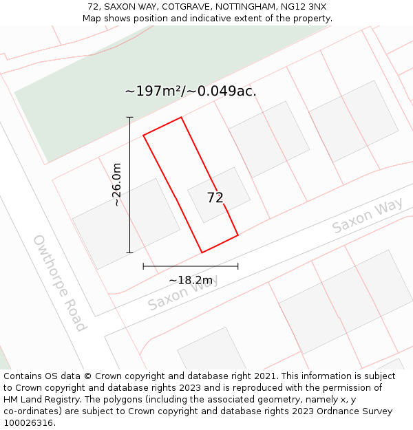 72, SAXON WAY, COTGRAVE, NOTTINGHAM, NG12 3NX: Plot and title map