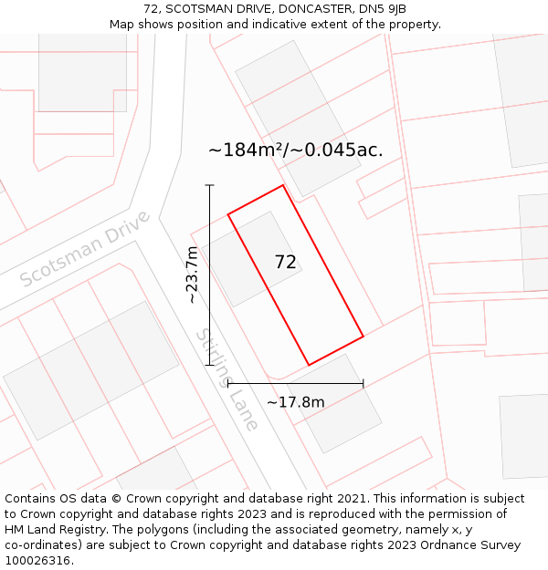72, SCOTSMAN DRIVE, DONCASTER, DN5 9JB: Plot and title map