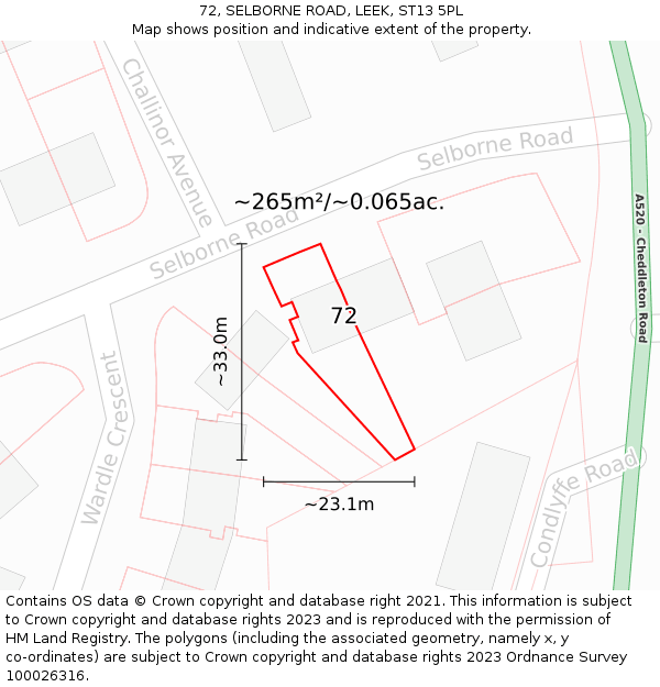 72, SELBORNE ROAD, LEEK, ST13 5PL: Plot and title map