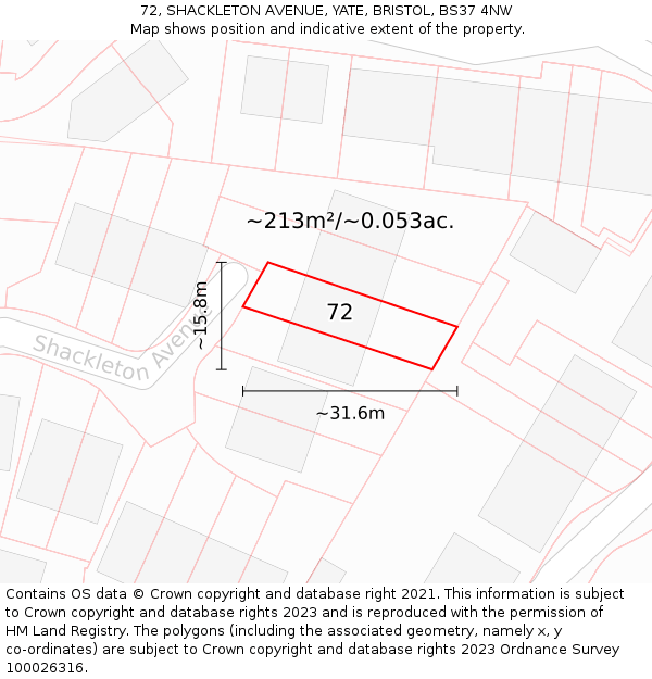 72, SHACKLETON AVENUE, YATE, BRISTOL, BS37 4NW: Plot and title map