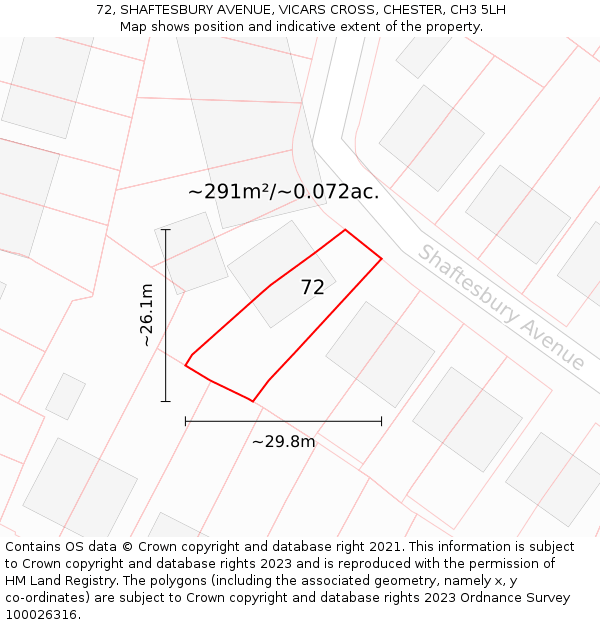 72, SHAFTESBURY AVENUE, VICARS CROSS, CHESTER, CH3 5LH: Plot and title map