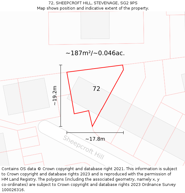 72, SHEEPCROFT HILL, STEVENAGE, SG2 9PS: Plot and title map
