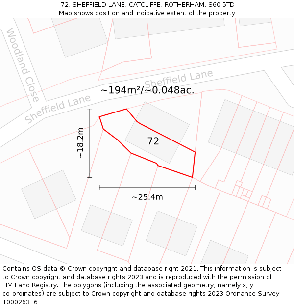 72, SHEFFIELD LANE, CATCLIFFE, ROTHERHAM, S60 5TD: Plot and title map