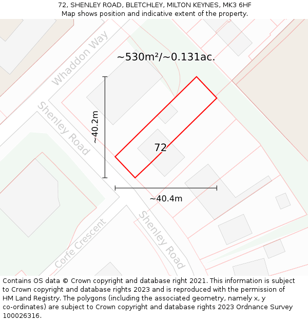 72, SHENLEY ROAD, BLETCHLEY, MILTON KEYNES, MK3 6HF: Plot and title map
